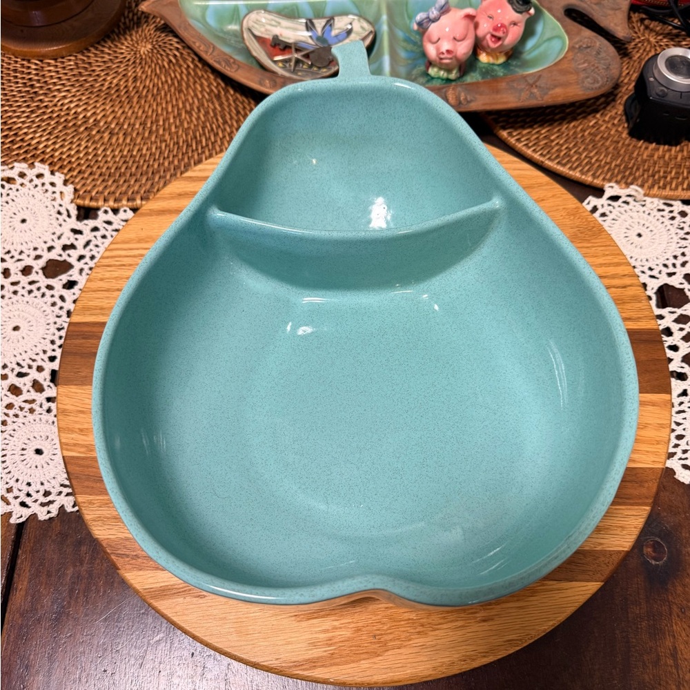 Pfaltzgraff Teal Pear-Shaped Divided Serving Dish Chip And Dip Bowl